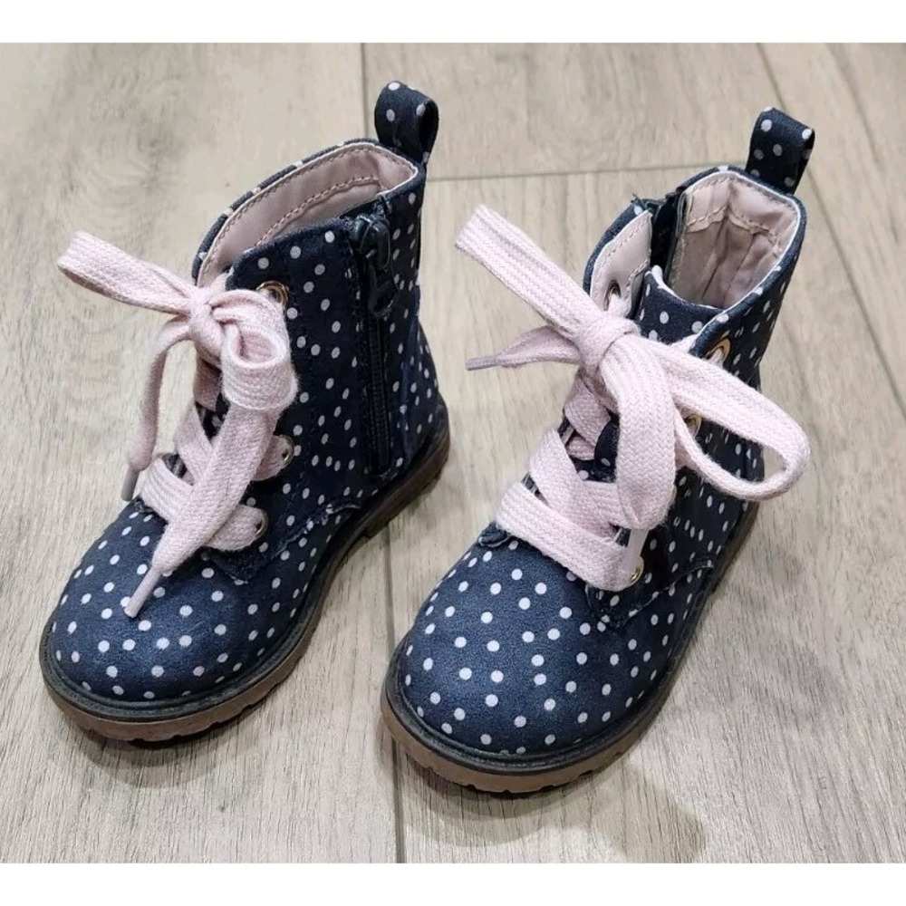 Cat & Jack Girls Toddler Boots With Pink Polka dots Laces Zipper Size 6